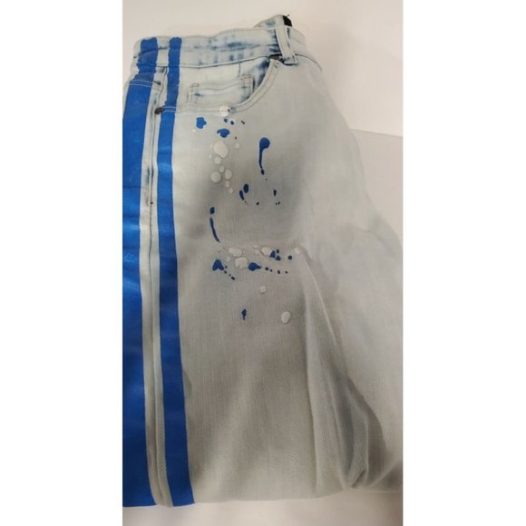 Men's HZW Biker Jean Size 34 Distressed Paint Splashed - Picture 3 of 8